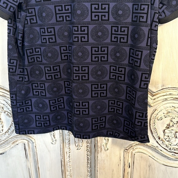 Men’s IBaldelli  Navy Short Sleeves Burn Out Velvet Graphic Pattern Polo Shirt - Picture 5 of 9